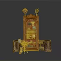 Vintage Wooden Display Cabinet With Carved Details Top Ornaments And Books Trophies