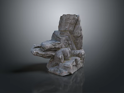 Wooden And Stone Crafted Chair With Natural Texture And Artistic Design Elements 3d model