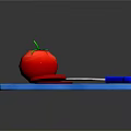 Fresh Whole Tomato And Sliced Pieces On Blue Cutting Board With Knife