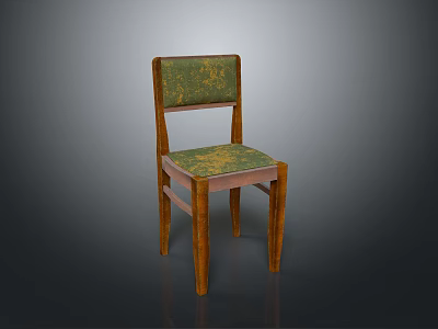 Vintage Chair With Green Patterned Backrest Upholstered Seat And Wooden Legs Design 3d model