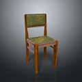 Vintage Chair With Green Patterned Backrest Upholstered Seat And Wooden Legs Design