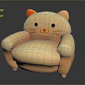 Cute Orange Cat Shaped Single Sofa With Ears And Whisker Details For Kids Room Decor