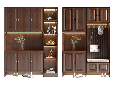 New Chinese Shoe Cabinet Solid Wood Shoe Cabinet Hall Cabinet Shoe Changing Stool Hanging Wardrobe Multi-functional Integrated Combination Cabinet 3d model