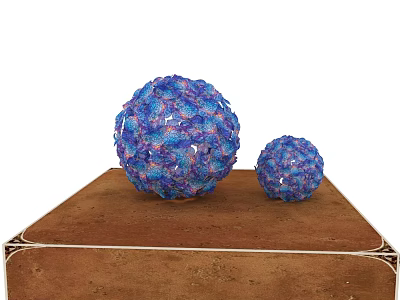 Decorative Ornament Set With Two Spherical Pieces Varying Sizes Blue Purple Textured On Brown Base 3d model
