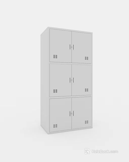 Modern White Wardrobe With Layered Design Multiple Doors And Metal Handles 3d model