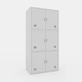 Modern White Wardrobe With Layered Design Multiple Doors And Metal Handles 3d model