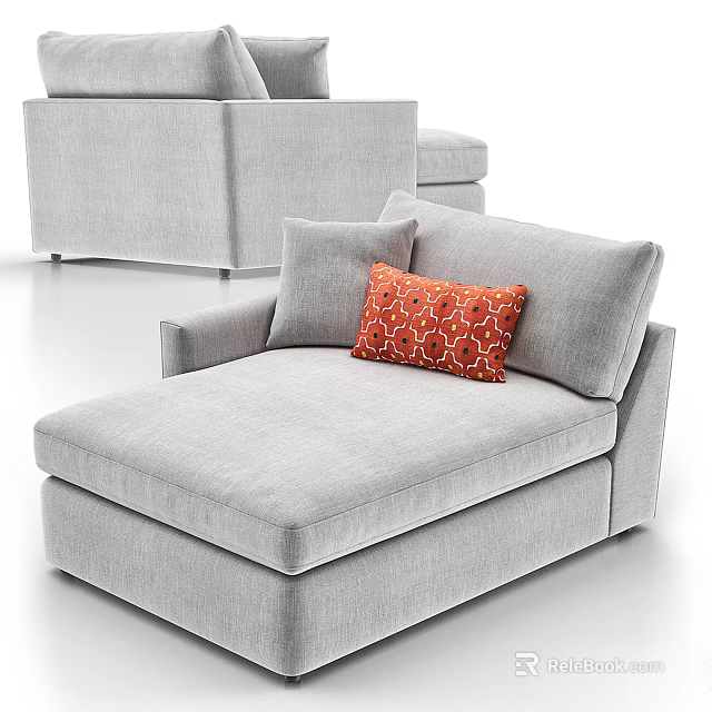 Gray Upholstered Chaise Lounge with Orange Patterned Pillow in Modern Interior 3d model