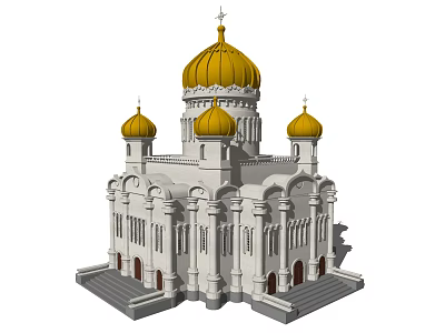 Ancient Historic Architecture With White Exterior Golden Domes Ornate Columns And Steps 3d model