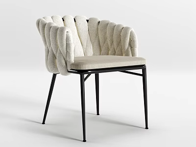 Stylish Beige Upholstered Dining Chair With Tufted Backrest And Black Metal Legs 3d model
