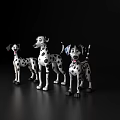 Three Spotted Reptile 3D Models Standing On Black Background Surface