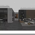 Modern Luxury Open Dining And Living Room With Comfortable Leather Sofa And Marble Furnishings