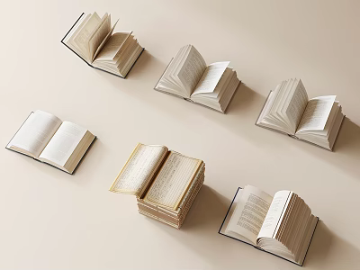 Multiple Open Books With Visible Pages On Light Background Surface 3d model