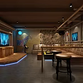 Modern KTV Interior With Leather Seating Large TV Screens And Decorative Stone Walls