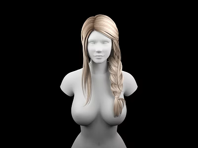 Woman with Long Blonde Hair and Braid on Upper Body Against Black Background 3d model