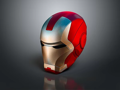 Red And Gold Iron Man Helmet With Shiny Metallic Finish On Dark Background 3d model