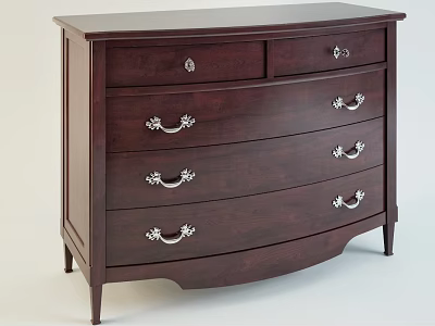 Elegant Dark Wood Entryway Side Cabinet With Multiple Drawers And Silver Handles 3d model