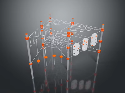 Abstract Geometric Structure With Orange Nodes White Panels And Web Like Design 3d model