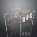 Abstract Geometric Structure With Orange Nodes White Panels And Web Like Design 3d model