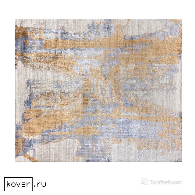 Modern Square Rug With Abstract Gold Blue Beige Textured Design For Living Room Decor 3d model 