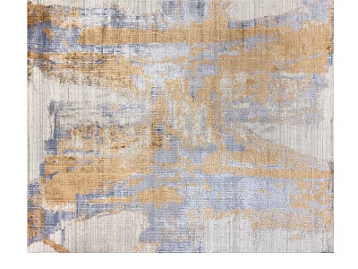 Modern Square Rug With Abstract Gold Blue Beige Textured Design For Living Room Decor 3d model