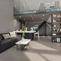 Modern Office Interior With Large Windows City View Sofa Bookshelves And Decorative Sculpture