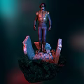 Sci Fi Character In Armor Vest Standing On Broken Stone Platform With Goggles