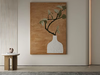 Abstract Painting With White Vase Branch And Leaves In Modern Interior 3d model