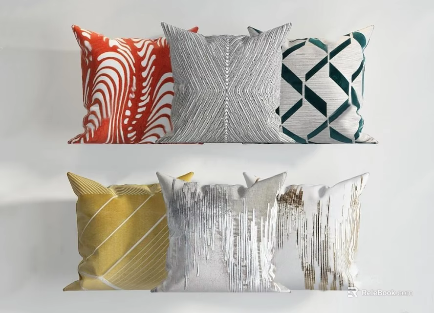 Modern Decorative Throw Pillows With Assorted Geometric Patterns And Textured Designs 3d model