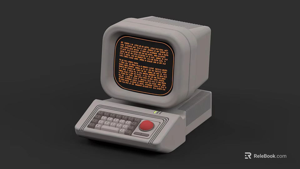 Vintage Desktop Computer Featuring CRT Monitor Orange Text Display and Keyboard 3d model 