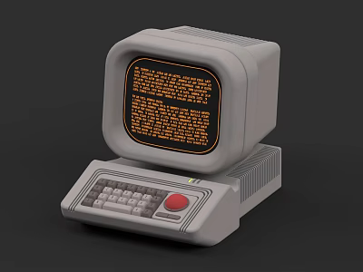 Vintage Desktop Computer Featuring CRT Monitor Orange Text Display and Keyboard 3d model