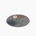 Round Carpet with Gray Beige and Orange Leaf Patterns Soft Fluffy Texture 3d model