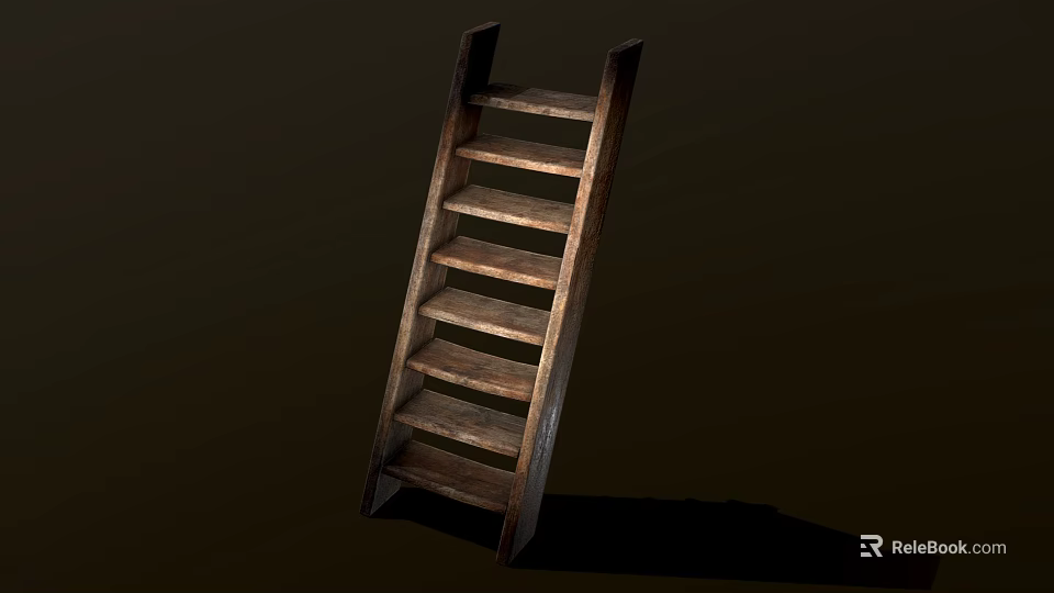 Vintage Rustic Wooden Ladder With Multiple Rungs Against Dark Background 3d model 