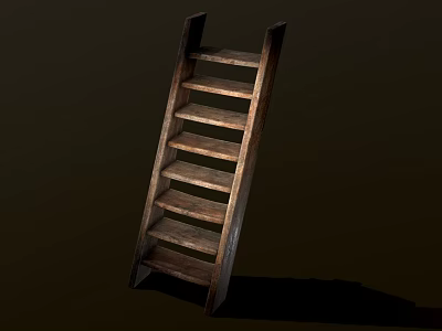 Vintage Rustic Wooden Ladder With Multiple Rungs Against Dark Background 3d model