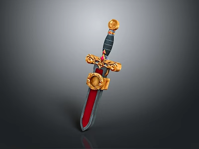 Ornate Medieval Sword With Golden Crossguard Red Blade Black Hilt And Golden Pommel 3d model