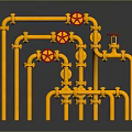 Hardware Tools Featuring Yellow Pipes And Red Valves Assembly Structure Design