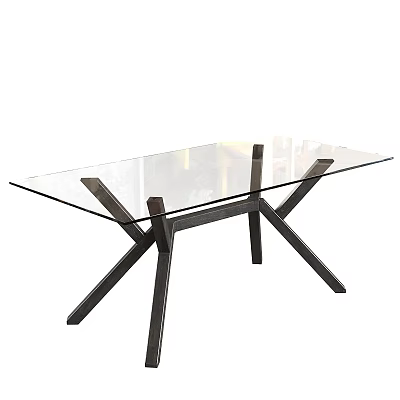 Modern Dressing Table With Clear Glass Top And Black Metal Cross Legs 3d model
