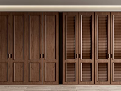 Elegant Modern Wooden Wardrobe Interior Design With Panel And Louvered Doors 3d model