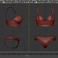 Women's Red And Black Lace Underwear Set Including Bras And Panties With Delicate Bow Design