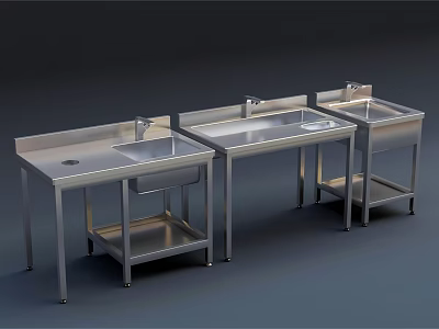 Stainless Steel Sinks with Metal Stands and Lower Shelves for Commercial Use 3d model