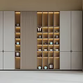 Modern Tea Room Interior With Designed Storage Cabinet Wooden Panels LED Lighting And Tea Sets