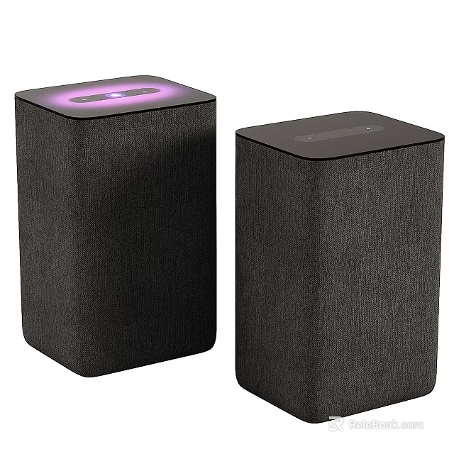 Two Modern Black Fabric Wireless Speakers With Illuminated Top And Premium Sound Quality 3d model 