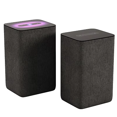 Two Modern Black Fabric Wireless Speakers With Illuminated Top And Premium Sound Quality 3d model