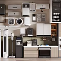 Various Home Appliances Display Including Air Conditioners Vacuum Cleaners Coffee Makers Ovens And Cabinets