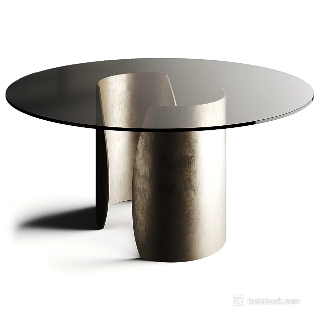 Round Black Glass Top Dining Table With Silver Modern Metal Base Design 3d model
