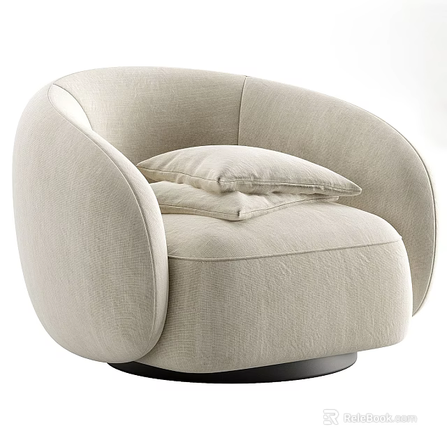 Modern Beige Fabric Upholstered Armchair With Round Base And Pillows 3d model 
