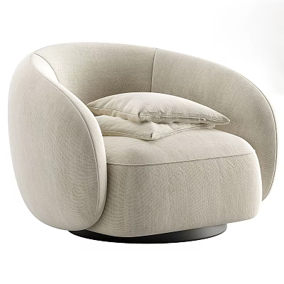 Modern Beige Fabric Upholstered Armchair With Round Base And Pillows 3d model