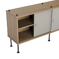 Modern Wooden And Grey Sideboard With Black Slim Legs Storage Shelves And Cabinet Doors
