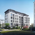Modern Multi Storey Residential Building Exterior With Landscaped Gardens And Lawns