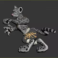 Anthropomorphic Snow Leopard Character Holding Sword in Battle Stance with Spotted Fur and Decorative Patterns