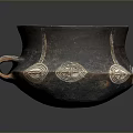 Traditional Handled Ceramic Container With Decorative White Patterns For Daily Use